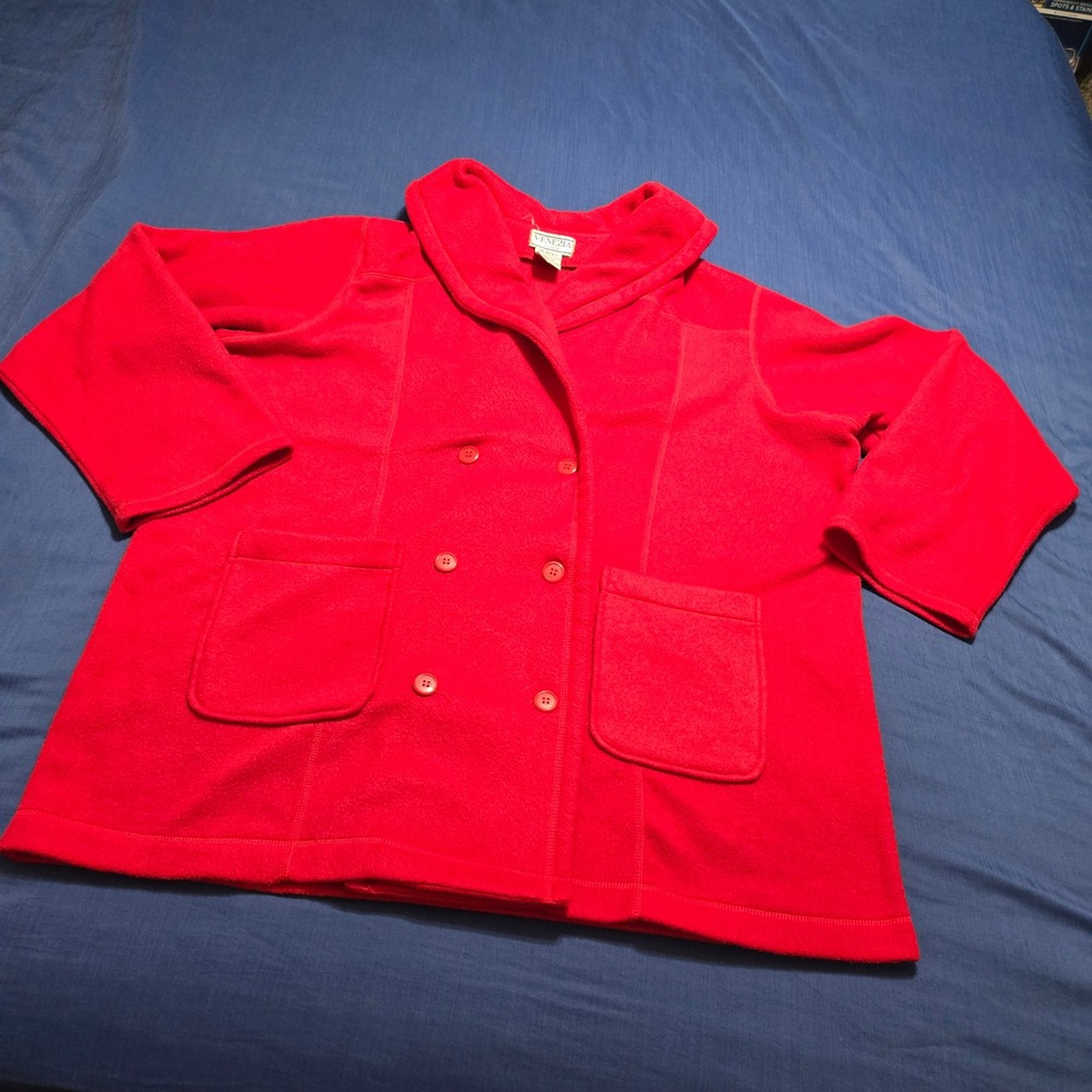 Venezia‎ Fleece Jacket Women 1X Red Excellent Double Breasted Shawl Collar Coat
